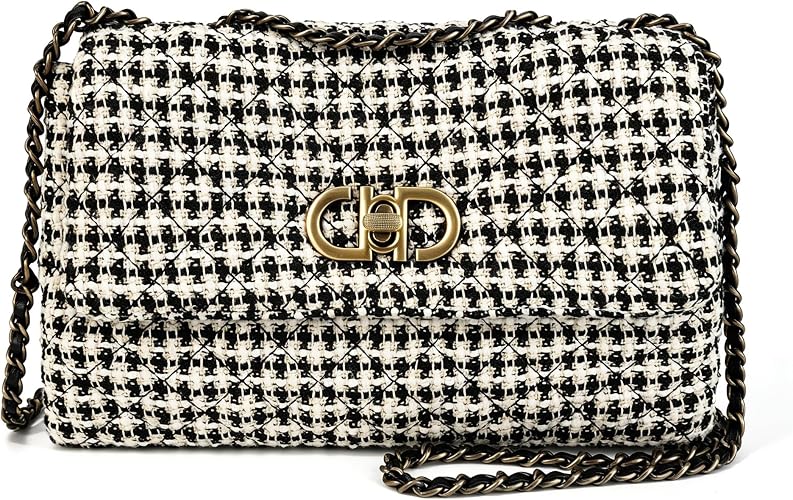Black and white tweed quilted crossbody bag